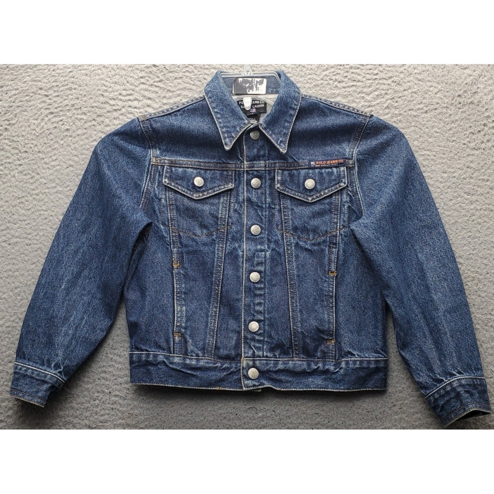 Ralph Lauren Trucker Jacket Youth 6 Blue Denim Medium Wash Button-Front EUC